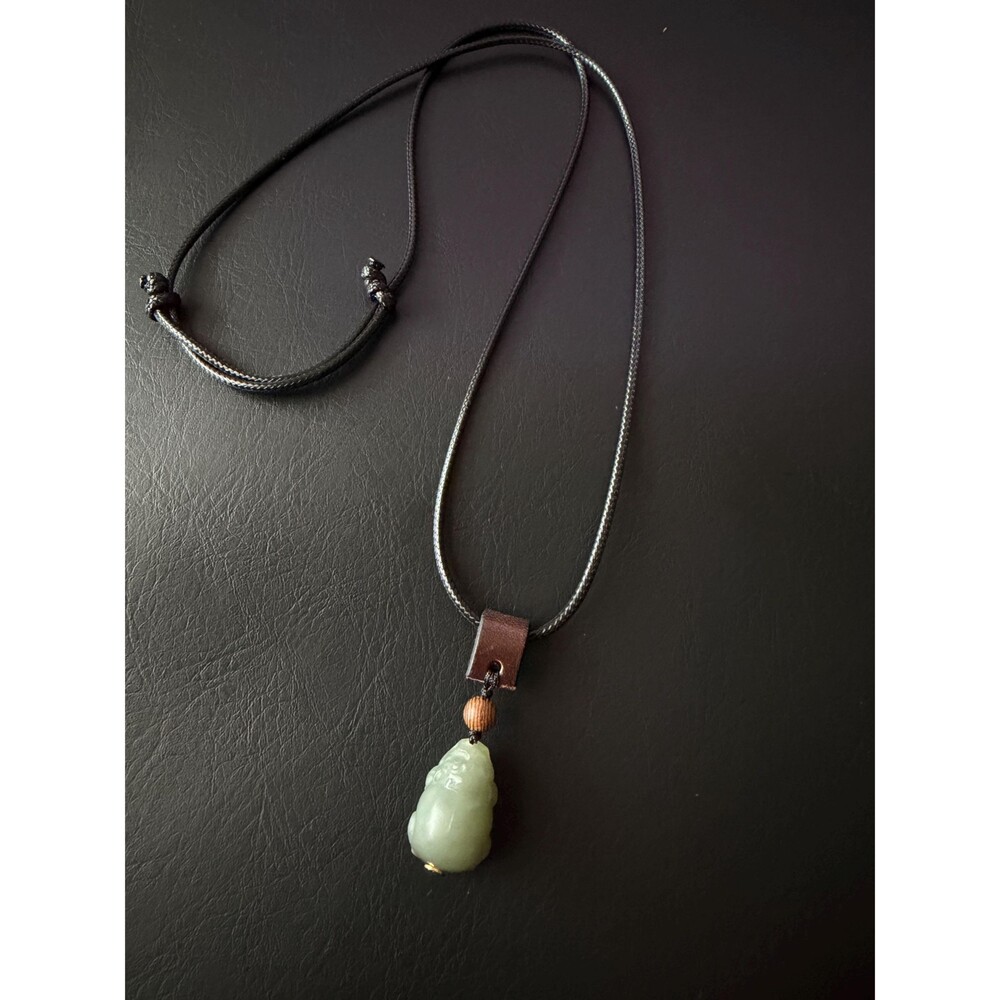 Natural Jade Pi Xiu Pendant Necklace – Blue Celadon Jade with Leather bail